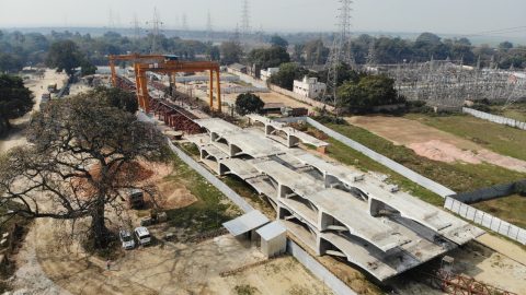 Aerial view of a precast casting yard
